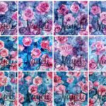 Hexagon Florals blue pink