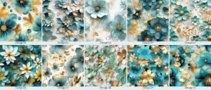 Flowers teal and gold