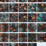 Dark Brown Teal Flowers