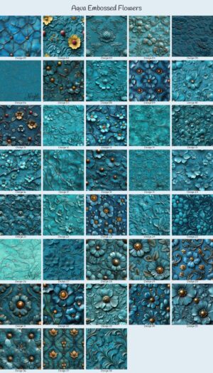 Aqua Embossed Flowers