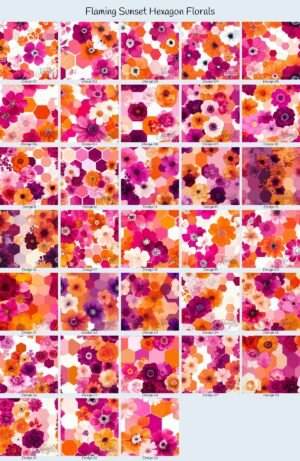 Flaming Sunset Hexagon Florals