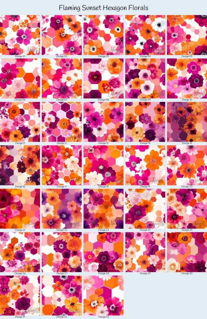 Flaming Sunset Hexagon Florals – Bild 1