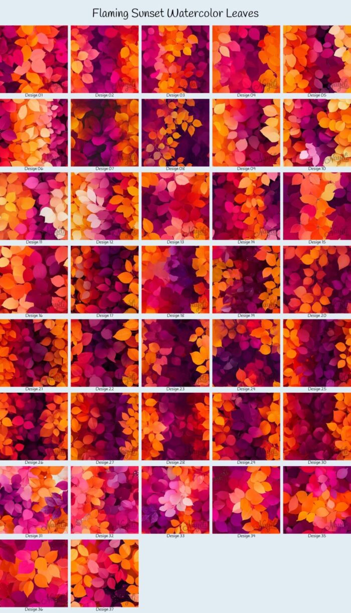 Flaming Sunset Watercolor Leaves – Bild 1