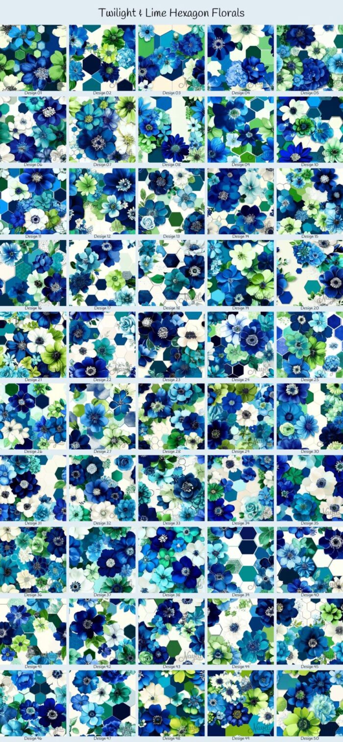 Twilight & Lime Hexagon Florals – Bild 1