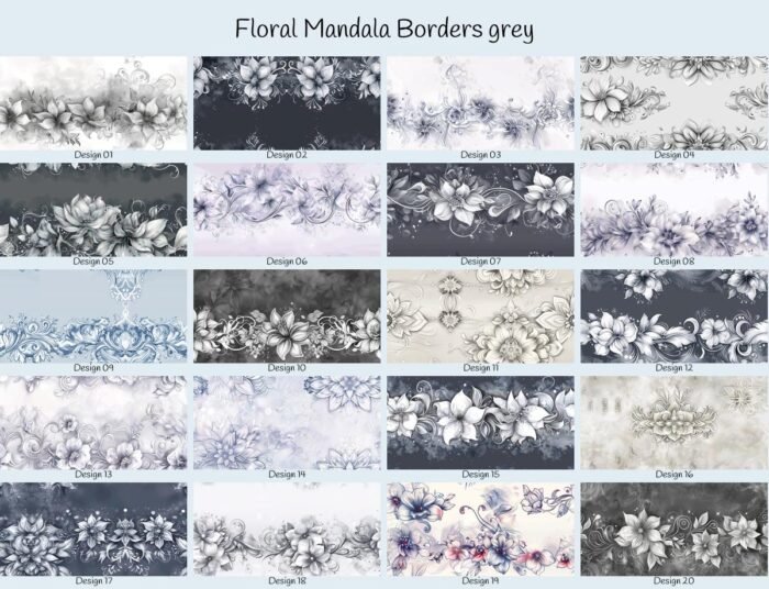 Floral Mandala Borders grey – Bild 1