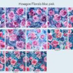 Hexagon Florals blue pink