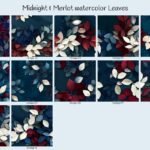 Midnight & Merlot watercolor Leaves