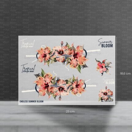 Bügelbild Set – Hibiskus Borten - Motivbogen (18,6 x 25 cm)
