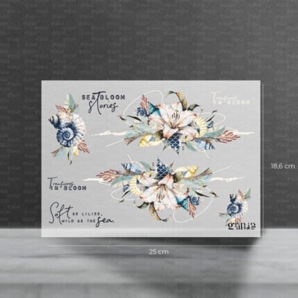 Bügelbild Set – Lillies & Shells Borten - Motivbogen (18,6 x 25 cm)