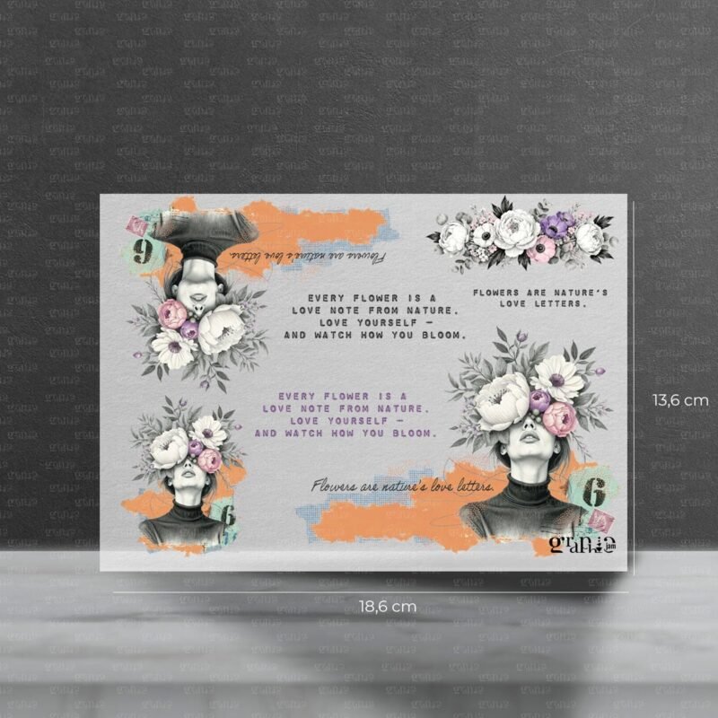 Bügelbild Set – Flower Lovenotes | Pocket Stories - Groß - 25 x 18,6 cm